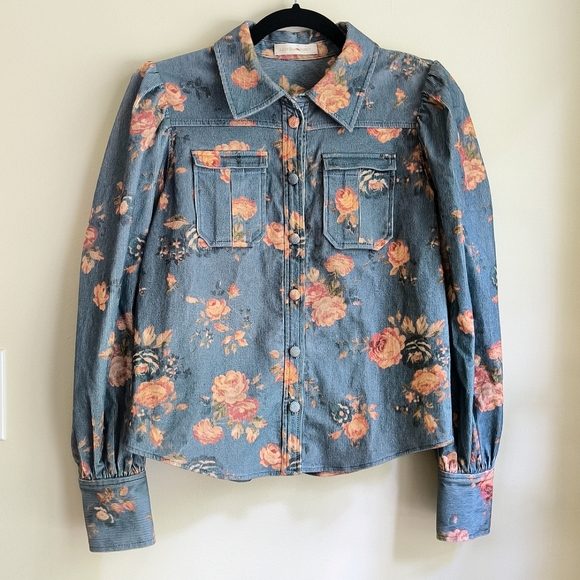 LoveShackFancy Ringley Top in Faded Denim - Picture 2 of 8